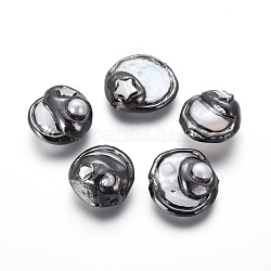 Culture des perles perles d'eau douce naturelles, avec les accessoires en laiton, pépites, blanc, gunmetal, 19.5~30x8~13mm, Trou: 0.7mm