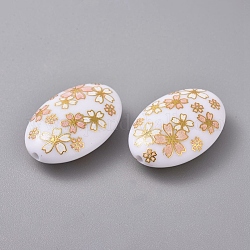 Perlas de resina impresa, esmerilado, ovalado con patrón de sakura, blanco, 28.5x19.5x9.5mm, agujero: 1.5 mm