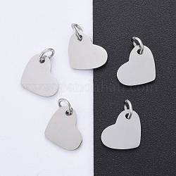 201 charms di tag in bianco in acciaio inossidabile, lucidatura manuale, cuore, colore acciaio inossidabile, 10x12x1mm, Foro: 3.5 mm