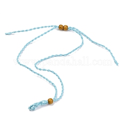 Adjustable Braided Waxed Cord Macrame Pouch Necklace Making, Interchangeable Stone, with Wood Beads , Light Sky Blue, 30.31~36.22 inch(770~920mm)