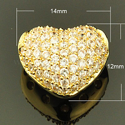 Ciondoli di zirconi in ottone, cuore, oro, 14x12x9mm, Foro: 3x2 mm