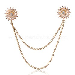 Trendy Alloy Imitation Acrylic Pearl Beads Flower Safety Brooches, with Iron Chains, Golden, 192mm, Pin: 1mm