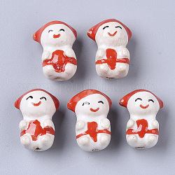 Handmade Porcelain Beads, Famille Rose Style, Sheep, Red, 21~22x15.5~16.5x13mm, Hole: 1.6mm
