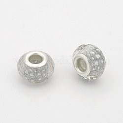 Faceted Resin European Beads, Large Hole Rondelle Beads, with Silver Color Plated Brass Cores, Clear, 14x9mm, Hole: 5mm