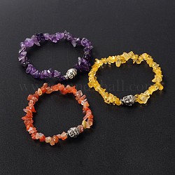 3D Buddha Head Gemstone Beaded Stretch Bracelets, with Tibetan Style Alloy Beads, Mixed Color, 57mm