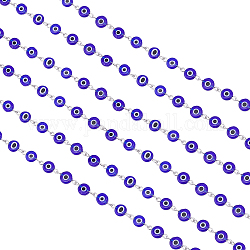 Handgefertigte Böse Augen Bunte Malerei flache runde Gliederketten, für Halsketten Armbänder Herstellung, mit eisernem Augenstift, Platin Farbe, 39.3 Zoll, 2strand / box