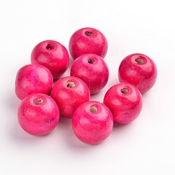 Natural Wood Beads, Dyed, Round, Deep Pink, 19~20x17.5~18mm, Hole: 4.5mm, about 400pcs/1000g