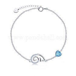925 Sterling Silver Charm Bracelets, with Glass Imitation Stone & Cable Chains, Constellations, Aries, Deep Sky Blue, Silver