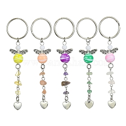 Schlüsselanhänger mit Herzanhänger aus Edelsteinsplittern und Legierung mit Acrylperlen, für Autoschlüsseltaschenverzierung, Mischfarbe, 10.4~10.5 cm