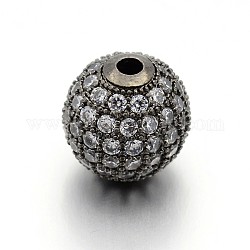Perles rondes en laiton avec zircone cubique de micro pave, gunmetal, 1/4 pouce (6 mm), Trou: 1.5mm
