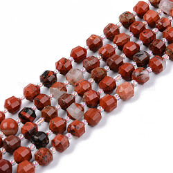 Los abalorios rojos jaspe hebras naturales, redondo, facetados, 7~8x8mm, agujero: 1.2 mm, aproximamente 34~36 pcs / cadena, 14.37~14.76 pulgada (36.5~37.5 cm)