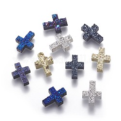 Perles de résine imitation druzy gemstone, croix, couleur mixte, 11.7x9x3.3~3.7mm, Trou: 1.2mm