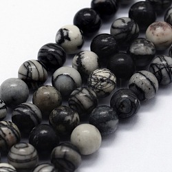 Chapelets de perles de pierre noire/soie noires naturelles, ronde, 6~6.5mm, Trou: 0.5mm, Environ 63 pcs/chapelet, 14.96 pouce (38 cm)