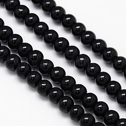 Черные круглые стеклянные бусины хрусталя, чёрные, 6 мм, отверстие : 1 мм, около 69 шт / нитка, 16.1 дюйм