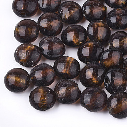 Argento fatti a mano perle di vetro MURANO, rotondo e piatto, marrone noce di cocco, 12~13.5x11.5~13.5x7.5~8.5mm, Foro: 1~2 mm