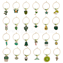 BENECREAT 24 Style Summer Theme Wine Glass Charms, Green Goblet Drink Markers Tags Glass Identifiers Wine Accessories for Cocktail Champagne Tasting Party Favors Decoration Supplies Gifts