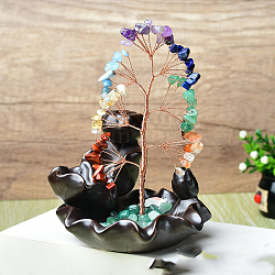 Éclats de pierres précieuses naturelles décorations arbre de vie, porte-encens à refoulement avec fil de cuivre feng shui énergie pierre cadeau pour femmes hommes méditation, 130~150mm