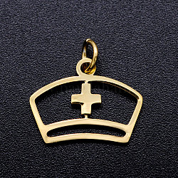 201 Stainless Steel Pendants, with Unsoldered Jump Rings, Nurse's Cap Charms, Golden, 12.5x16x1mm, Hole: 3mm, Jump Ring: 5x0.8mm
