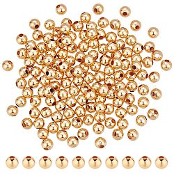 Nbeads 300 pièce de perles plaquées or de 4 mm, Perles rondes en laiton massif plaqué 18k or véritable, perles d'espacement lisses, en métal doré, pour bracelet, collier, boucle d'oreille, fabrication de bijoux, 1.2 trou mm