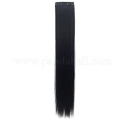 Damen lange gerade Clip in Haarverlängerungen für Frauen Mädchen, Hochtemperaturfaser, Synthetisches Haar, Schwarz, 21.65 Zoll (55 cm)