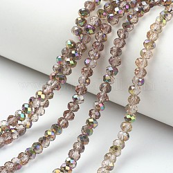 Chapelets de perles en verre transparent électrolytique, la moitié rose doré, facette, rondelle, brun rosé, 6x5mm, Trou: 1mm, Environ 85~88 pcs/chapelet, 16.1~16.5 pouce (41~42 cm)