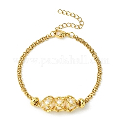 Pulsera de eslabones de perlas naturales, 304 pulsera de macramé de acero inoxidable., dorado, 7-1/8 pulgada (18.2 cm)