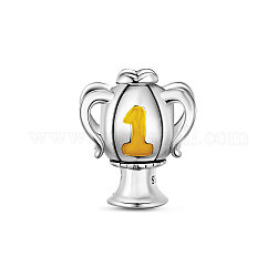Tinysand n. 1 trofeo del campionato 925 perline europee in argento sterling, perline con foro grande, con smalto, platino, 12.4x10.57x8.06mm, Foro: 4.47 mm
