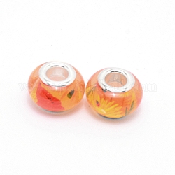 Perles européennes en alliage, Perles avec un grand trou   , avec noyaux en alliage de couleur platine, rondelle, orange, 13.5x9mm, Trou: 5mm