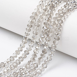 Placcare trasparente perle di vetro fili, mezzo grigio placcato, sfaccettato, rondelle, chiaro, 8x6mm, Foro: 1 mm, circa 65~68pcs/filo, 15.7~16.1 pollice (40~41 cm)