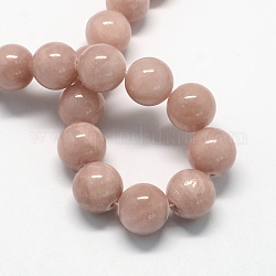 Chapelets de perles de pierres en jade jaune teinte, ronde, brun rosé, 8mm, Trou: 1mm, Environ 50 pcs/chapelet, 15.7 pouce