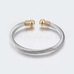304 Stainless Steel Torque Bangles, Cuff Bangles, Round, Golden & Stainless Steel Color, 1/4 inch(0.6cm), Inner Diameter: 2 inch(5cm)