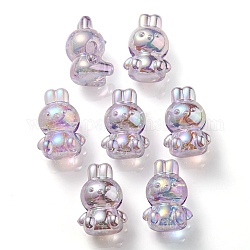 Placage uv perles à bulles acryliques transparentes irisées arc-en-ciel, lapin, violette, 18x12x10mm, Trou: 2mm