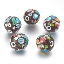 Handmade Indonesia Beads, with Brass Core, Round, Chocolate, Size: about 23mm in diameter, hole: 3.5mm