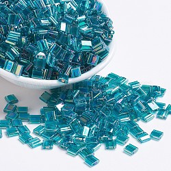 Miyuki Tila Perlen, japanische Saatperlen, 2-Loch, (tl2458) transparent blaugrün ab, 5x5x1.9 mm, Bohrung: 0.8 mm, über 118pcs / Flasche, 10 g / Flasche
