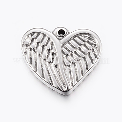 304 ciondoli in acciaio inossidabile, cuore con le ali, colore acciaio inossidabile, 16x18x3.5mm, Foro: 1.5 mm