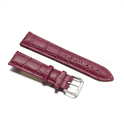 Bracelets de montres en cuir, avec fermoirs en 304 acier inoxydable, vieille rose, 90~120x22x4~5mm