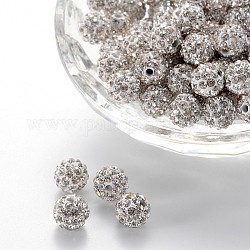 Pave Disco Ball Beads, Polymer Clay Rhinestone Beads, Grade A, Round, Crystal, PP12(1.8~1.9mm), 8mm, Hole: 1mm