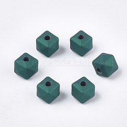 Rubberized Style Acrylic Beads, Polygon, Green, 11x13x13mm, Hole: 3.5mm