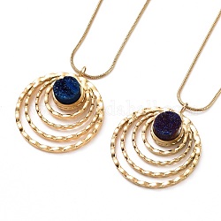 Ожерелье из натурального кварца с плоской круглой подвеской и 304 змеиной цепочкой из нержавеющей стали, druzy ювелирные изделия с драгоценными камнями для женщин, золотые, темно-синий, 17.72 дюйм (45 см)