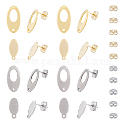 DICOSMETIC 4 Styles Oval Earring Stud Set Gold and Stainless Steel Hollow Oval Earring Posts Geometric Earring Pin and 1.5mm Loop Set for DIY Earring Making, Pin: 0.7mm