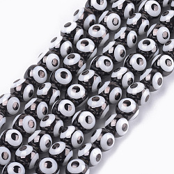 Abalorios de vidrio electroplate hebras, redondo con patrón de mal de ojo, negro, 10x9.5~10mm, agujero: 1.2 mm, aproximamente 30 pcs / cadena, 11.2 pulgada