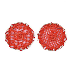 Décorations de pendentif tissées de polyester, avec les accessoires en fer, plat et circulaire avec étoile, or clair, rouge, 40x2mm