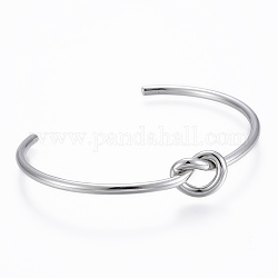Trendy 304 Stainless Steel Torque Cuff Bangles, Knot, Stainless Steel Color, 50x63mm