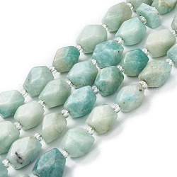 Chapelets de perles en amazonite naturelle, avec des perles de rocaille, facette, polygone, 4.5~15x8.5~11.5x8~10mm, Trou: 1.5mm, Environ 24~25 pcs/chapelet, 15.16~15.55 pouce (38.5~39.5 cm)