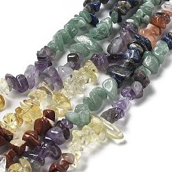 Brins de perles de pierres précieuses naturelles mélangées chakra, avec des billes de verre synthétique, mélangé teint et non teint, 1~8x5~17x5~8mm, Trou: 0.9~1mm, 15.55~15.94'' (39.5~40.5 cm)