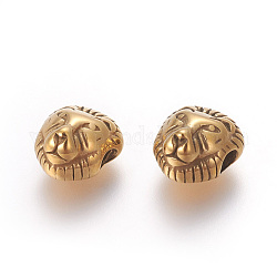 Perles en 304 acier inoxydable, placage ionique (ip), lion, or, 11.8x10.5x7.3mm, Trou: 2.7mm