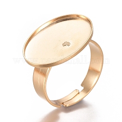 調整可能201ステンレススチール製指輪パーツ  パッドリングベースパーツ  オーバル  ゴールドカラー  サイズ7  17mm  トレイ：18.5x13.5mm