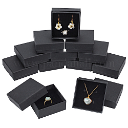 Boîtes à bijoux en carton kraft, bague / boucle d'oreille, carrée, noir, 7.3x7.3x3 cm