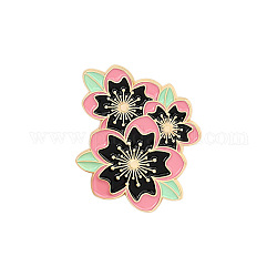 Creative Zinc Alloy Brooches, Enamel Lapel Pin, with Iron Butterfly Clutches or Rubber Clutches, Flower, Golden, Black, 30x25mm, Pin: 1mm