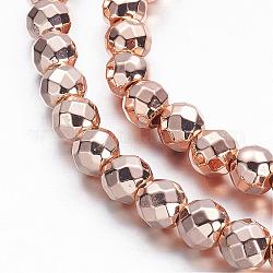 Non magnetici perle ematite sintetico fili, grado a, sfaccettato, tondo, placcato oro rosa, 6mm, Foro: 1.1 mm, circa 72pcs/filo, 15.7 pollice